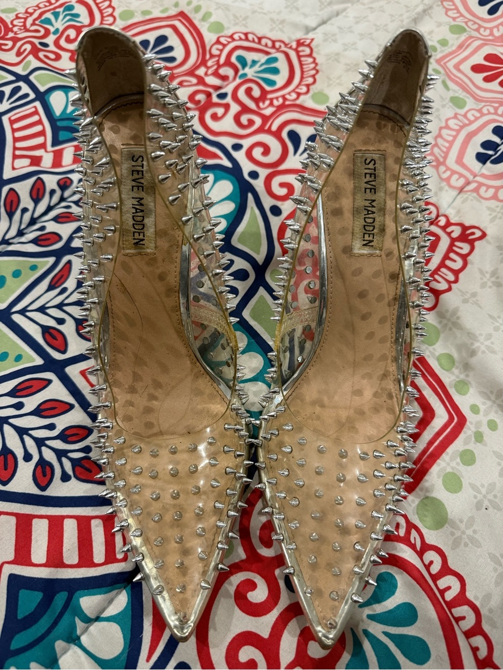 Steve Madden Silver Spike-Embellished Pointed Heels